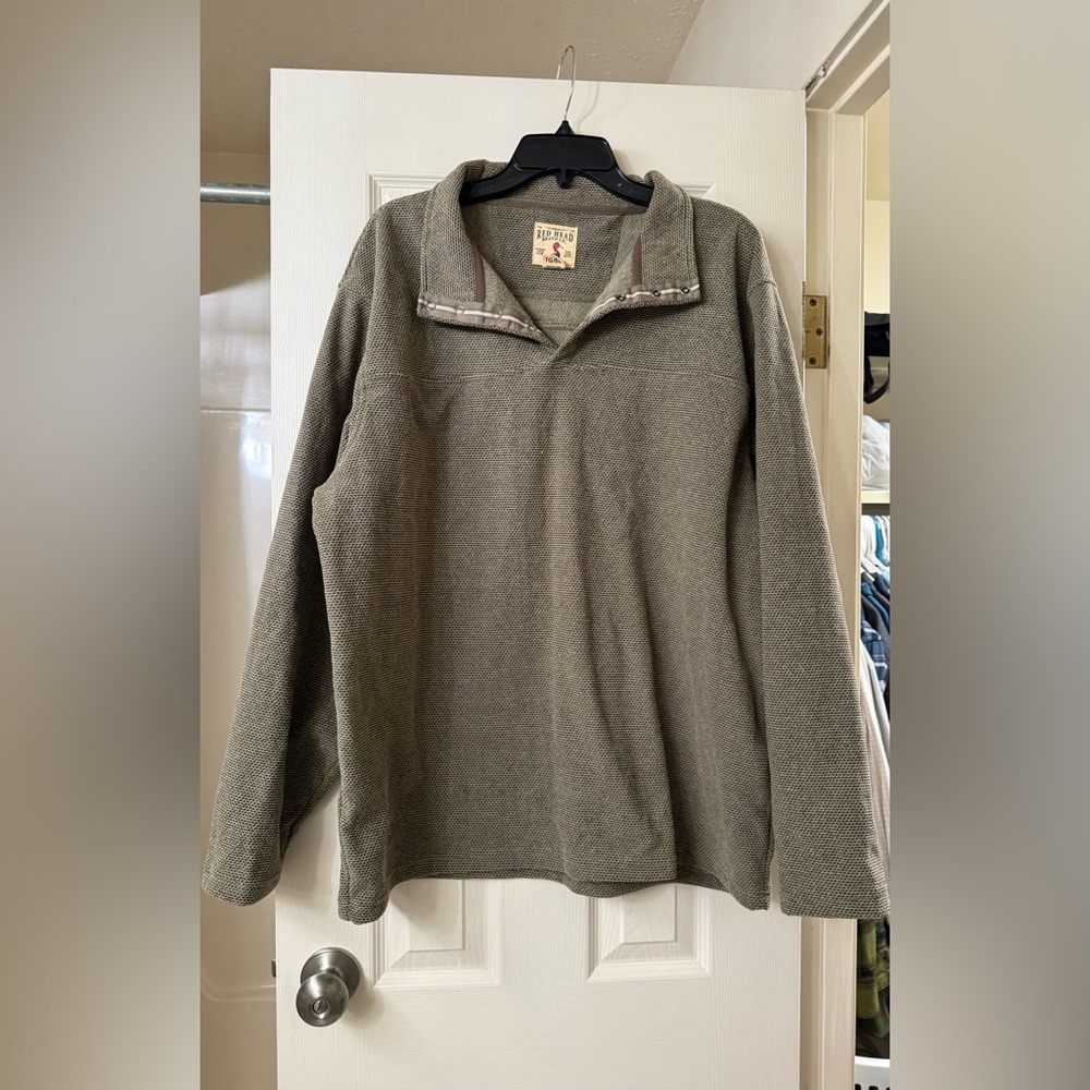 RedHead Sweater Mens X-Large Taupe Brown Heathered Henley Neckline Pullover XL